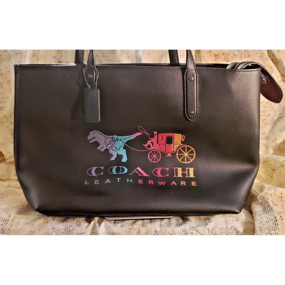 Rare - Coach Rexy Carriage Tote - Rainbow Dinosaur Black Pebble Leather Bag